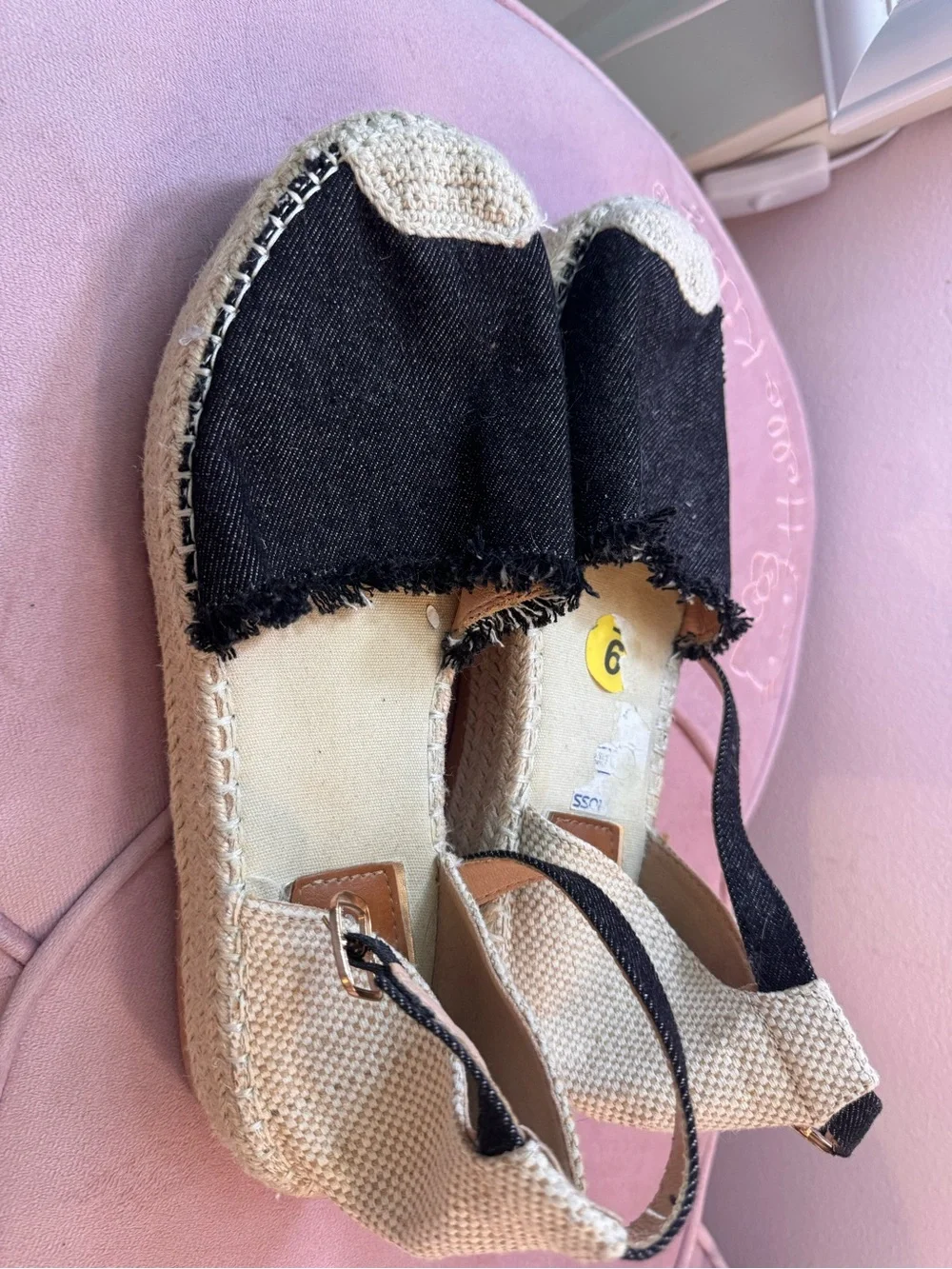 Jellypop Black Frayed Canvas Espadrille Wedge Slingback